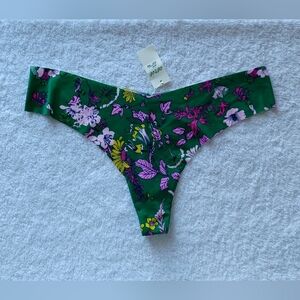 NWT Aerie Green Floral Thong Panties, Size L